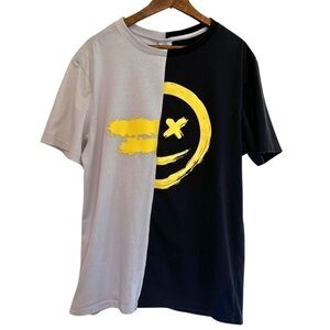 Black and White Half and Half Urban ID Men’s Large Smiley Tee